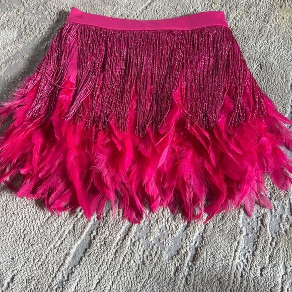 Judith March skirt pink fuchsia fringe feather mini elastic waist flapper small - Picture 4 of 9
